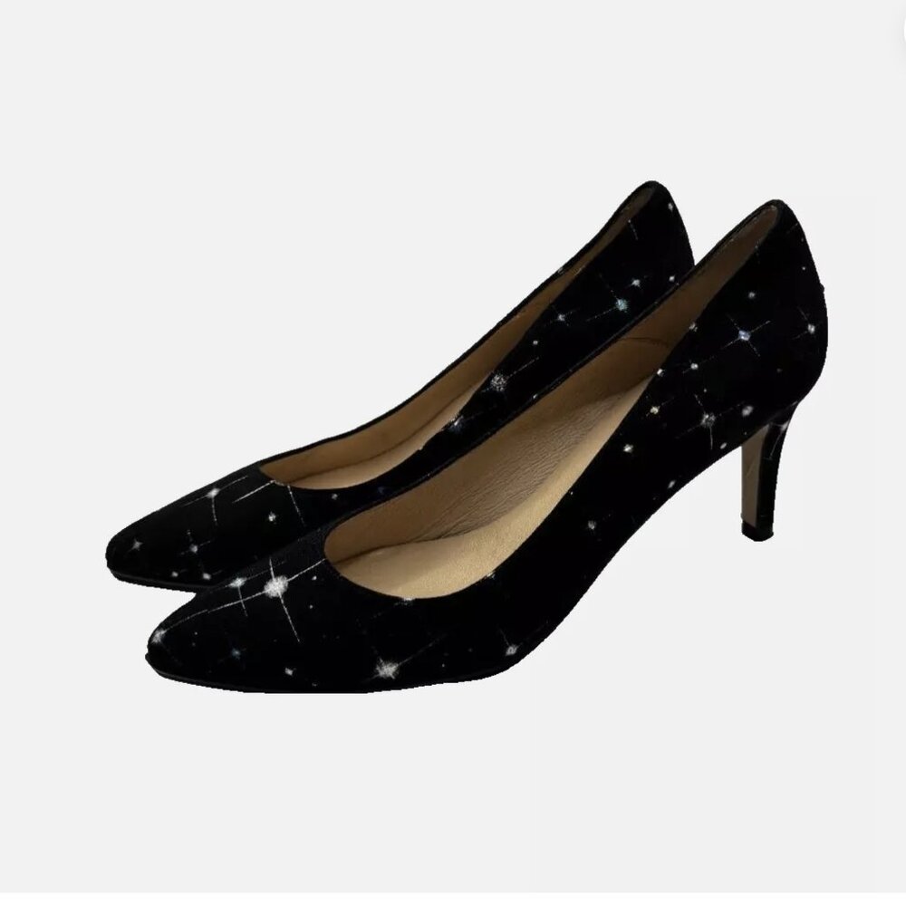 FS/NY ladies suede black shoes with splashes sparkly splashes size 8